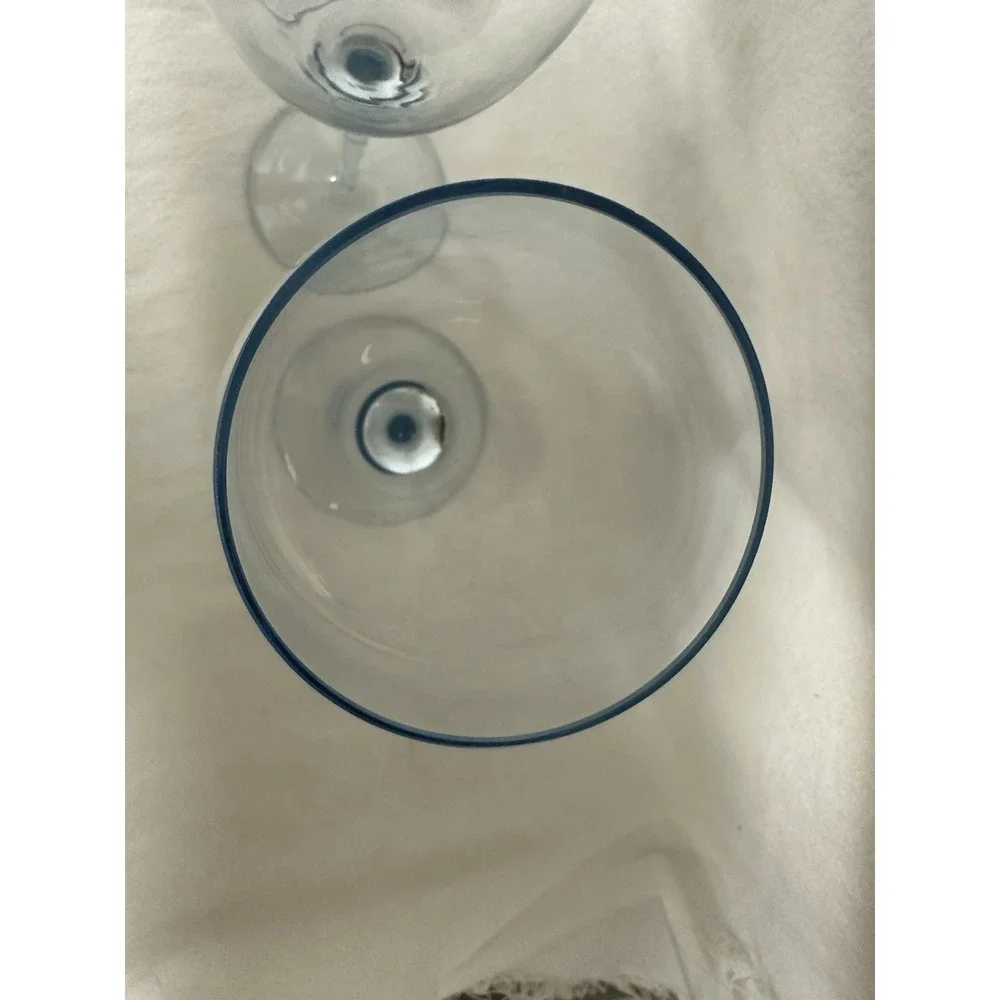 Hand Blown Light Pale Sky Blue Wine Glasses 10 oz Set Of 3 Clear Stem 9.25